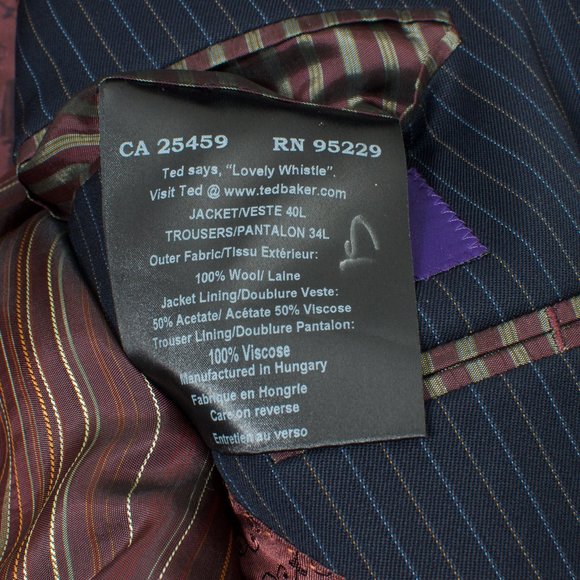 Ted Baker Endurance 40L-34L Men's Suit Navy Pinstripe  Wool - Picture 10 of 11